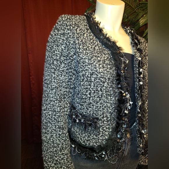 Karen Kane First Frost Cropped Boucle Tweed Jacket Women's Size Medium NWT - Picture 2 of 10